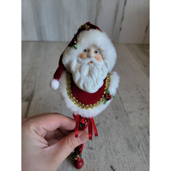 Kurt Adler Santa Claus face jester stick ornament Xmas mistletoe unique vintage - Picture 4 of 9